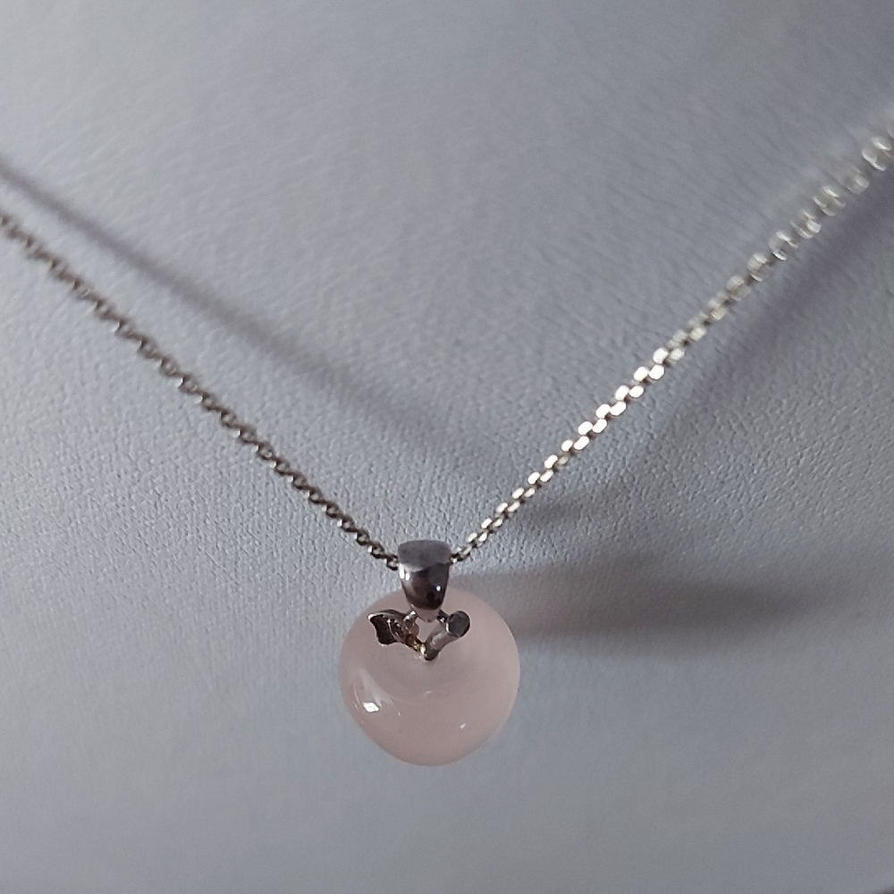 Dainty Rose Quartz Apple Pendant Necklace 925 Sterling Silver Chain - Picture 4 of 16